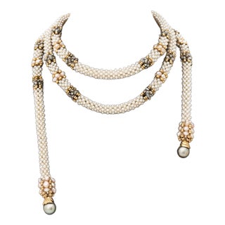 Yellow Gold and Cultured Pearl Wedding Garland For Sale