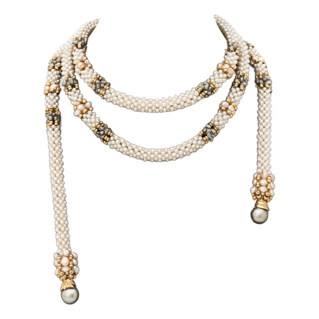 Yellow Gold and Cultured Pearl Wedding Garland For Sale