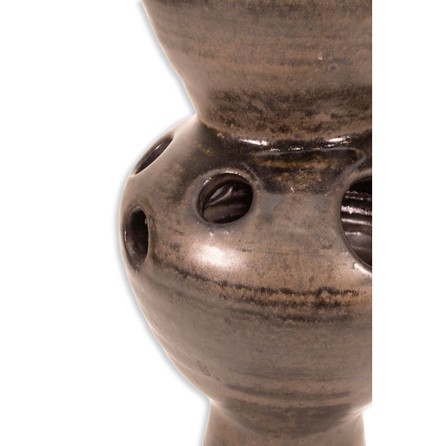 Ceramic Joanna Price Signed Mid Century Gunmetal Ceramic Weed Pot For Sale - Image 7 of 7