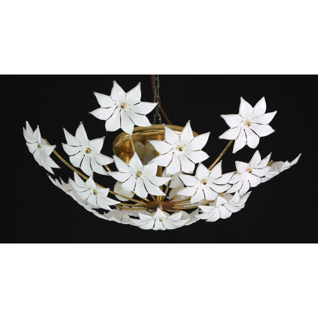 Glass 1970s Wonderful Murano Ceiling Light White Flowers For Sale - Image 7 of 15