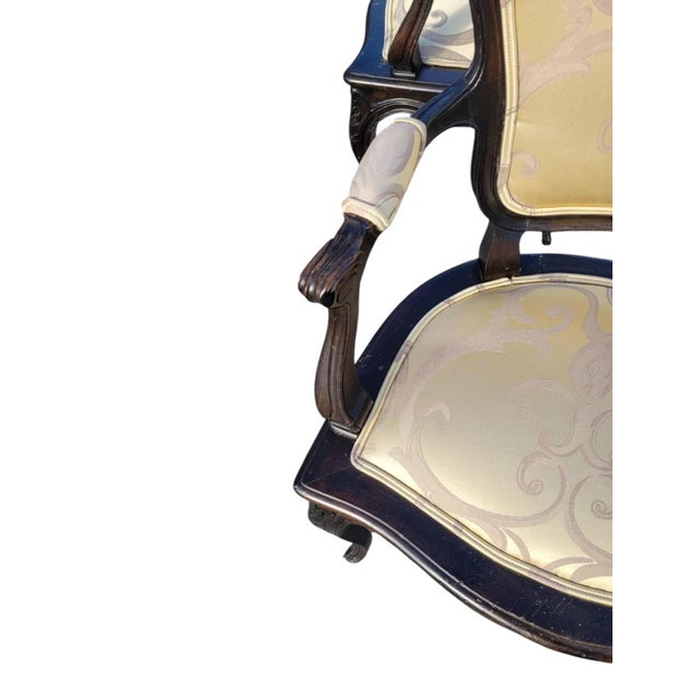 Pair 1940s French Provincial Maple Louis XV Ebony Armchairs – Newly Upholstered For Sale - Image 15 of 16