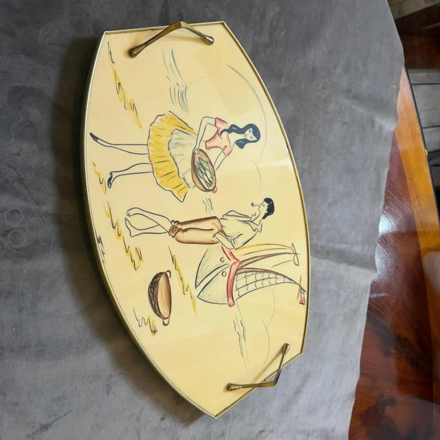 1950s Mid-Century Modern Brass and Lacquered Wood Italian Serving Tray For Sale - Image 12 of 12
