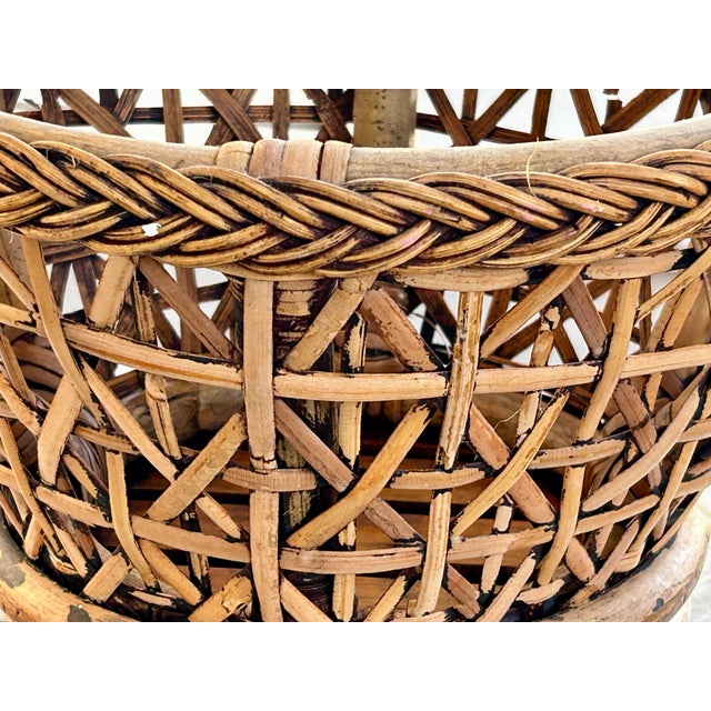 Rustic Bamboo & Rattan Hand Woven Basket For Sale - Image 3 of 11