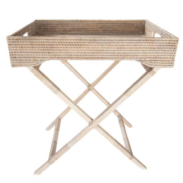 Artifacts Rattan Butler Tray Table 25.5" with Glass Insert, White Wash For Sale - Image 4 of 4