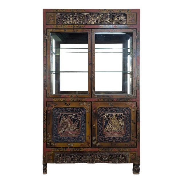 Chinese Richly Carved Display Cabinet, 1900s For Sale