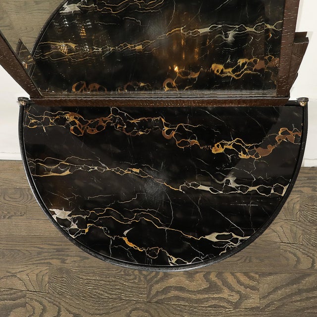 1930s Art Deco Demilune Wrought Iron Spiral Motif & Porto Marble Inset Console Table For Sale - Image 5 of 13