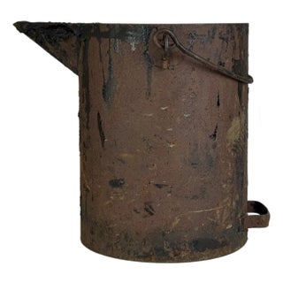 Epic French Vintage Large Painters Can With Long Pointy Spout and Handles & Thick Black Paint For Sale