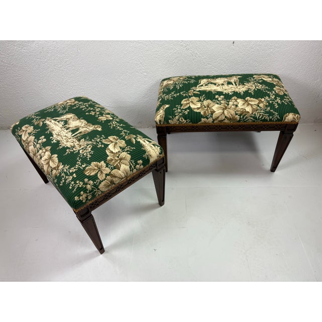 Classic Chippendale Style Benches With Schumacher Dog Toile Upholstery For Sale In Philadelphia - Image 6 of 10