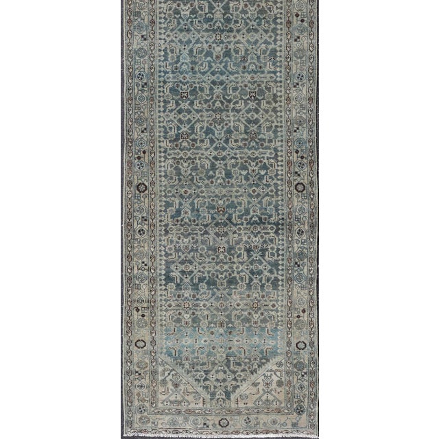 Antique Malayer Persian Long Runner in Blue's With All-Over Design 3'8 X 17'4 For Sale - Image 9 of 14