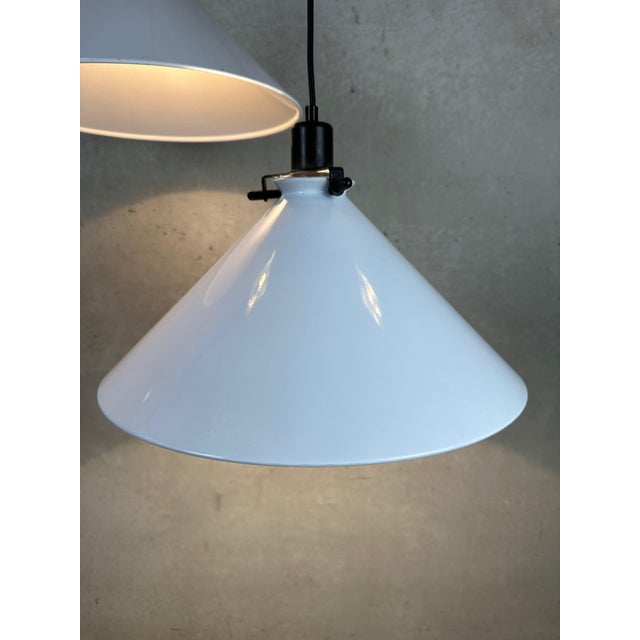 Black Vintage White Metal Pendant Lamps, 1980s, Set of 2 For Sale - Image 8 of 13