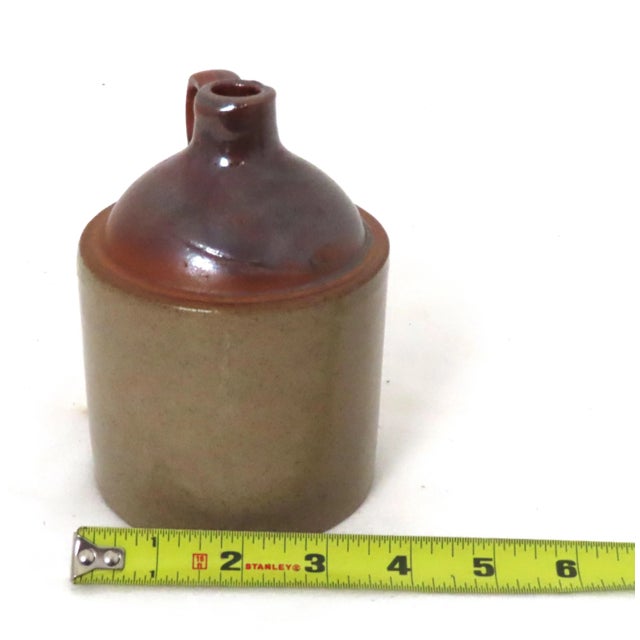 Unusual Small Pint Size Antique Classic Style American Stoneware Spirits Jug For Sale - Image 12 of 13
