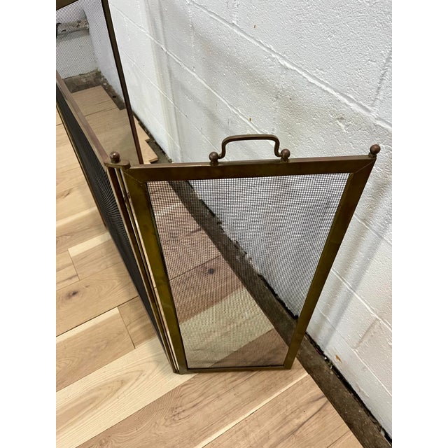 Brass Brass 3 Panel Folding Fire Screen Mesh Insert For Sale - Image 8 of 10