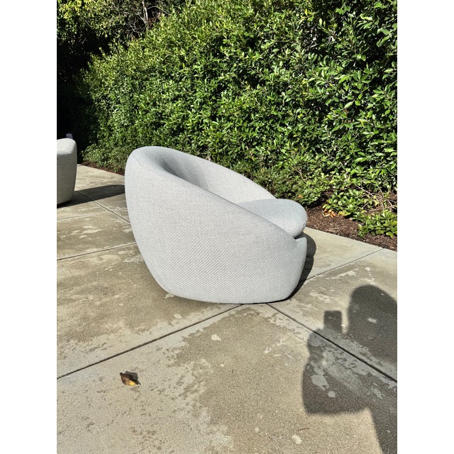 Mid-Century Modern West Elm Cozy Upholstered Swivel Chair For Sale - Image 3 of 12