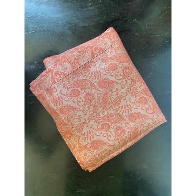 Traditional Damask Print Linen Tablecloth For Sale - Image 3 of 4