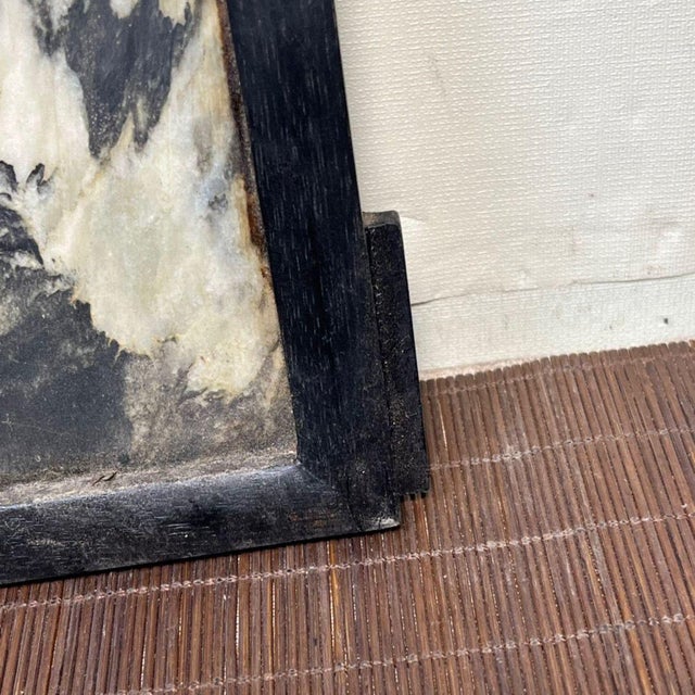 Asian 1980s Black Sandalwood Framed Marble Table Screen, Natural Stone Landscape For Sale - Image 3 of 9