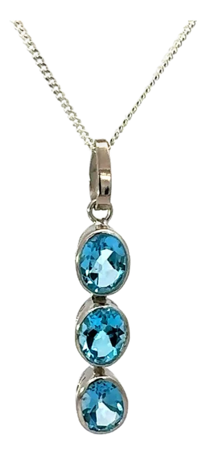 Classic 925 Silver December Birthstone Pendant With 8x6mm Three Stone