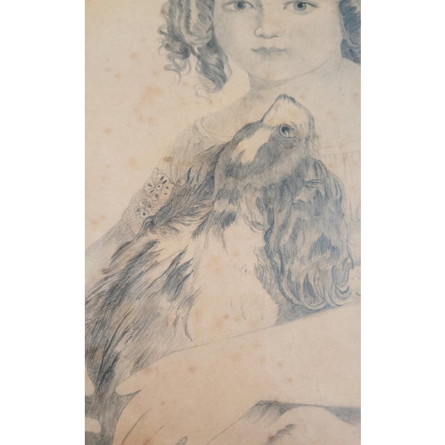 19th Century English or American Pencil Portrait Drawing of a Girl and Her Dog For Sale - Image 10 of 17