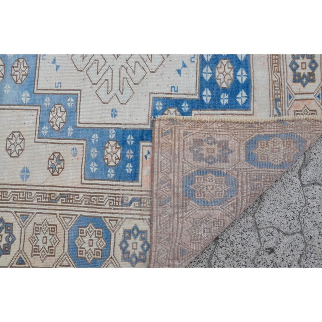 Off White and Pale Blue Turkish Carpet For Sale - Image 4 of 11