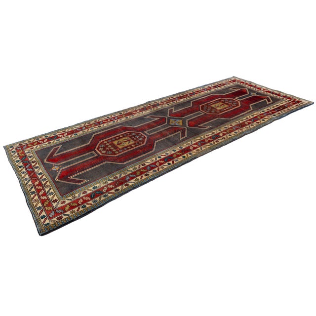 Vintage Caucasian Kazak Wool Runner Rug With Double Eagle Motif & Charcoal Field For Sale - Image 9 of 9