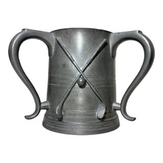 Antique 1901 Hand Engraved Pewter Harbor Point Golf Tournament 3 Handle Trophy For Sale