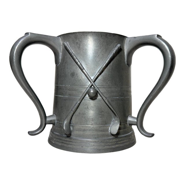 Antique 1901 Hand Engraved Pewter Harbor Point Golf Tournament 3 Handle Trophy For Sale