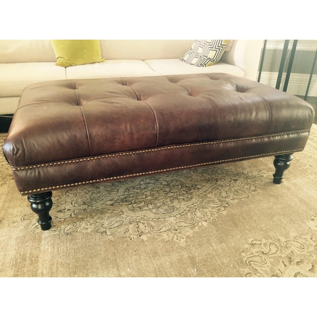 Pottery Barn Martin Tufted Leather Ottoman Chairish