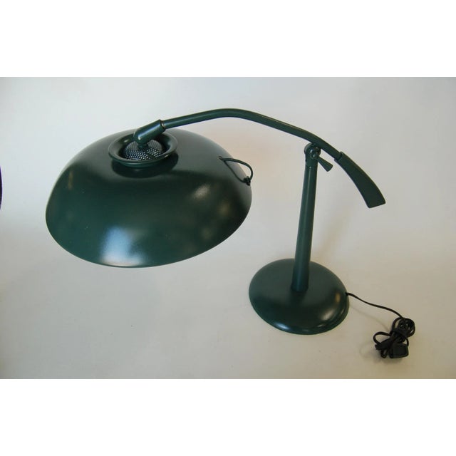 Mid-Century Modern Mid-Century Green Enamel Brass Swivel Table Lamp W/ Large 13" Saucer Shade For Sale - Image 3 of 8
