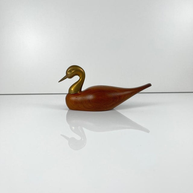 Mid-Century Teak and Brass Duck Sculpture, 1960s-1970s For Sale - Image 6 of 13