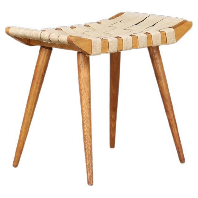 Mid-Century French Ash Stool with Original Canvas Webbing, 1950s For Sale - Image 11 of 11