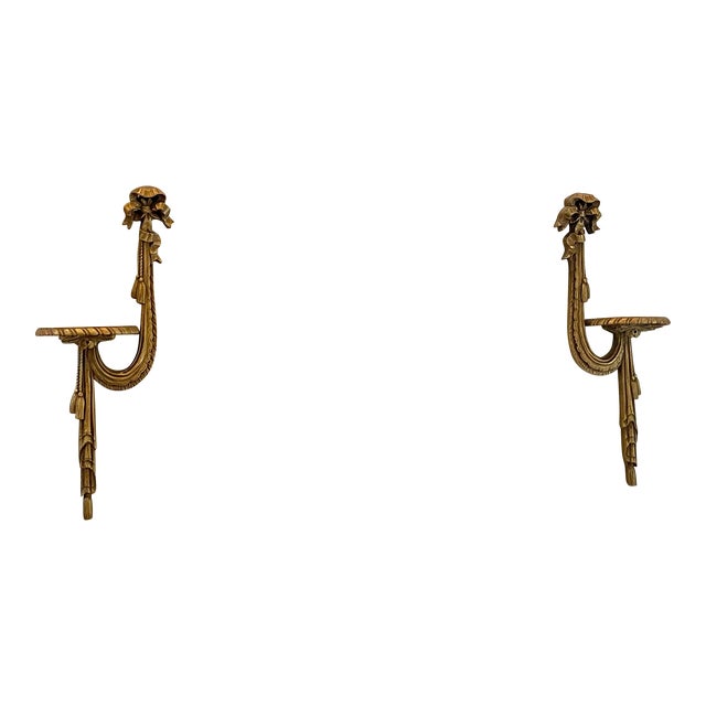 Pair of Vintage Giltwood Wall Display Shelves For Sale