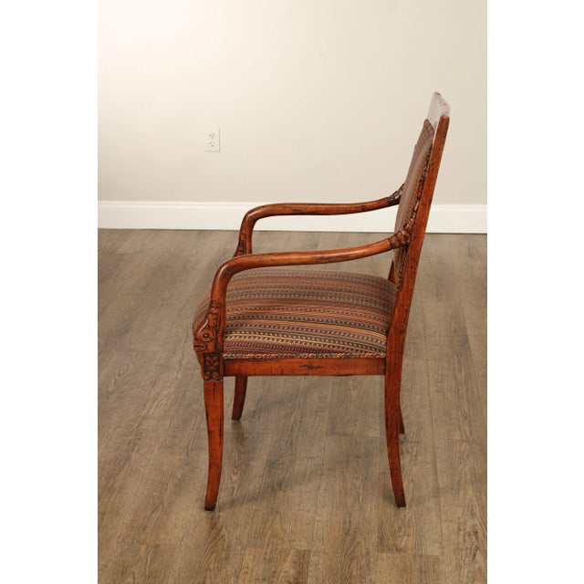 Brown French Empire Style Carved Frame Armchair For Sale - Image 8 of 12