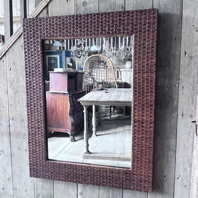Vintage Wicker Framed Wall Mirror For Sale - Image 6 of 14