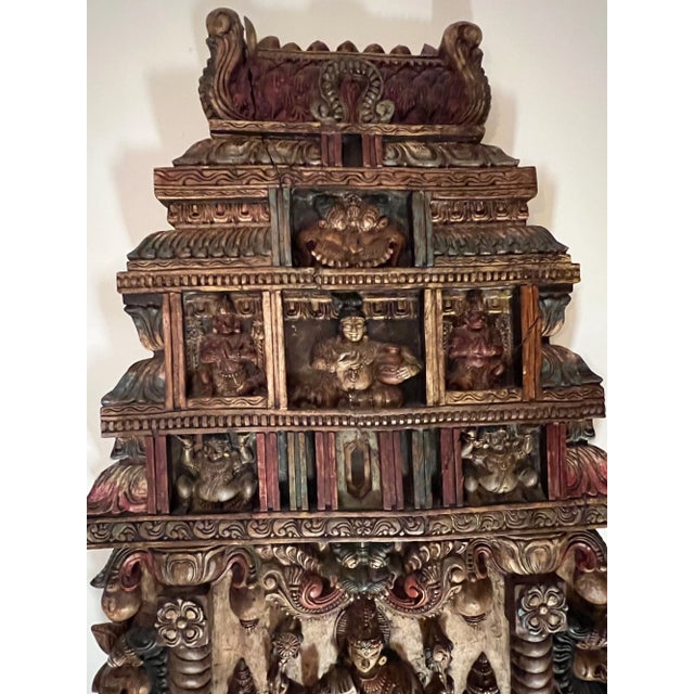 Grand 6ft Custom Architectural Hand-Carved Hardwood Temple Panels - Pair For Sale - Image 16 of 18