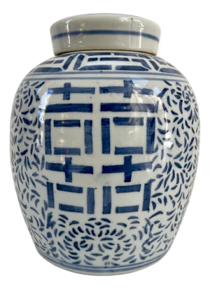 Large Vintage Blue & White Double Happiness Chinese Porcelain Ginger Jar
