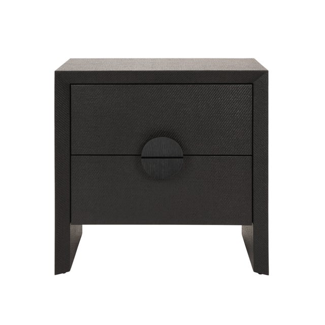 Matthew Izzo Home Ezra Painted Black Grasscloth Side Table With Black Oak Handles For Sale In New York - Image 6 of 6