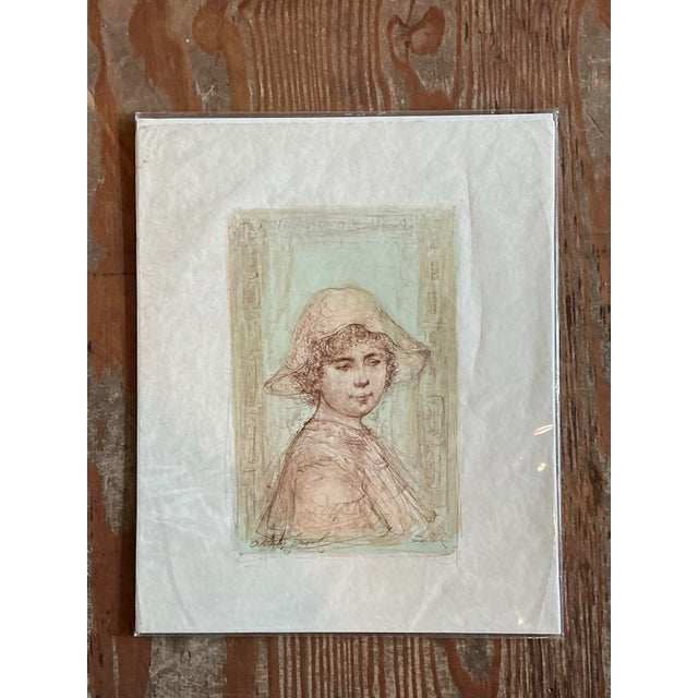Vintage Hibble Portrait of Girl With Hat Lithograph For Sale - Image 9 of 12