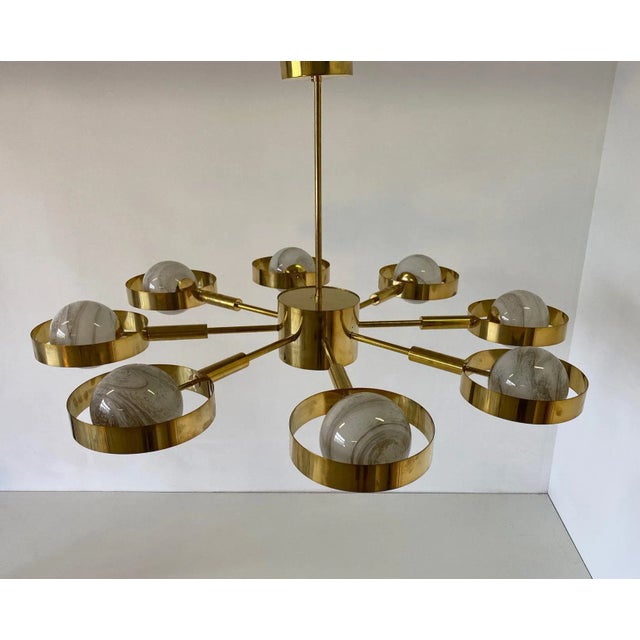 Italian Art Deco Murano Glass & Brass Ceiling Lamp For Sale - Image 17 of 17