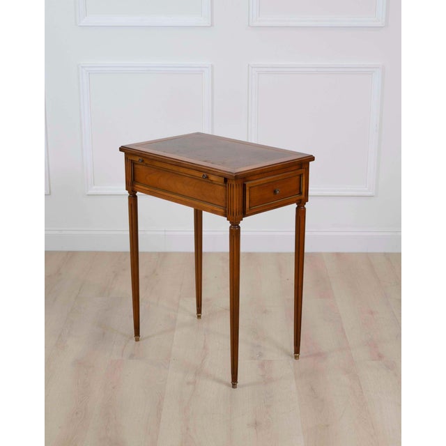 Wood French 20th Century Louis XVI Style Cherrywood Side Table with Leather Top For Sale - Image 7 of 12