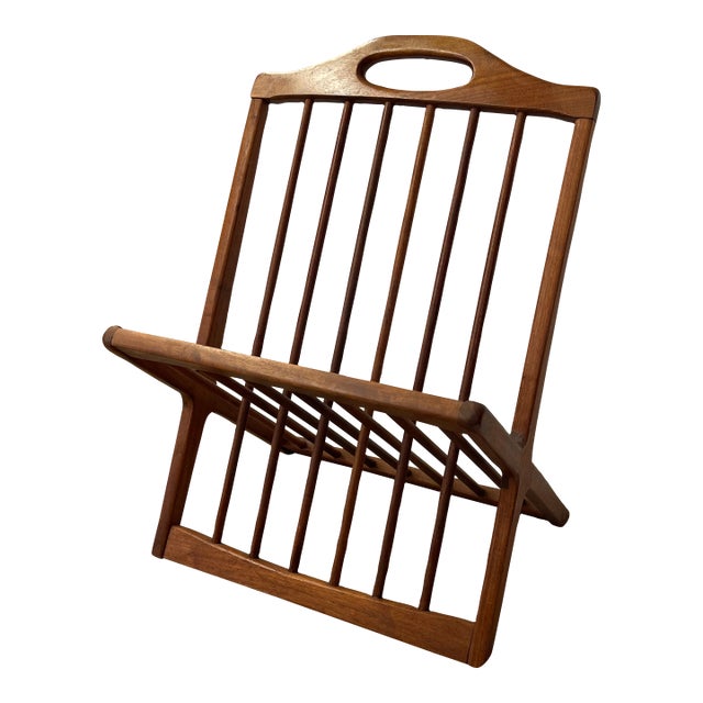 Vintage Mid-Century Modern Solid Walnut Magazine Rack Attributed to Arthur Umanoff For Sale