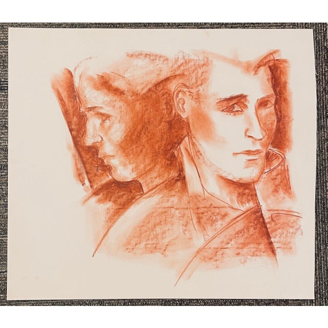 Portraiture 1980s Neil Metzler Double Portrait Drawing For Sale - Image 3 of 4