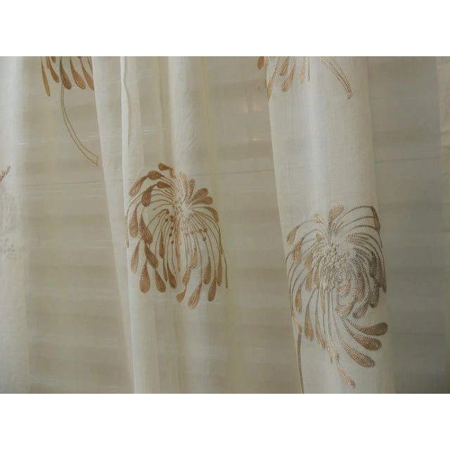 Modern Sheer Embroidered Ecru Color Curtain panel, Suzani style embroidery tone-on-tone color. Floral pattern throughout...
