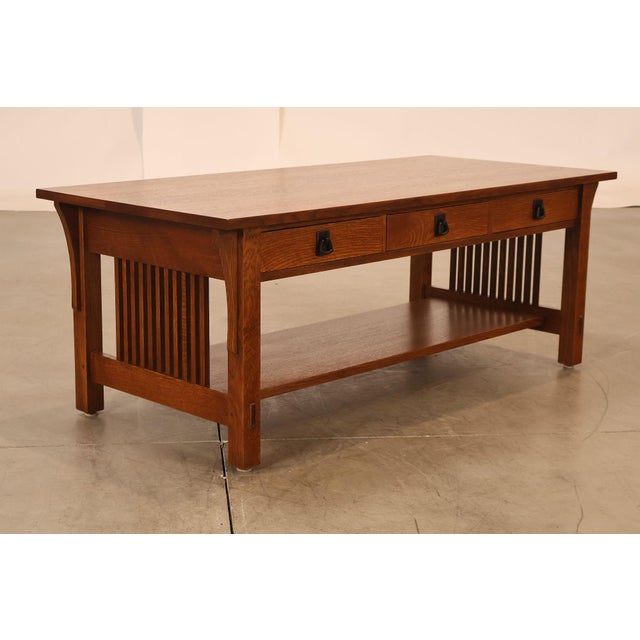 Wood Stickley Mission Collection Oak Coffee Table With Drawers For Sale - Image 7 of 18