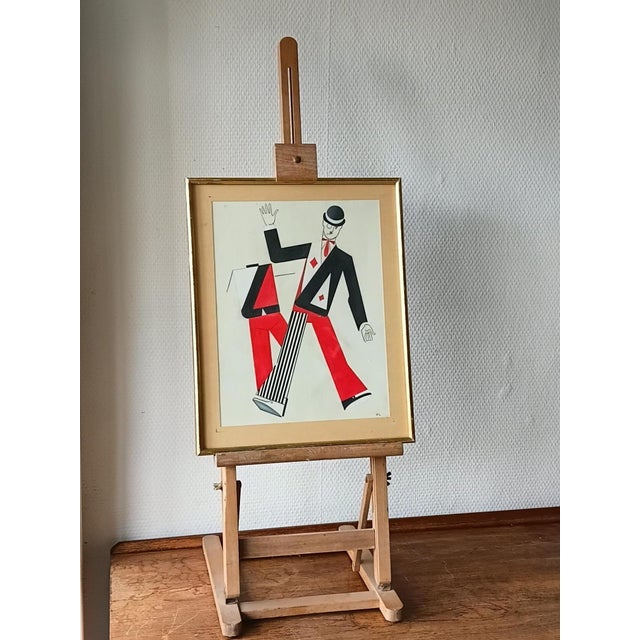 1960s Rare Old Framed Drawing With Gouache Probably Representing a Theater Costume Project For Sale - Image 4 of 11