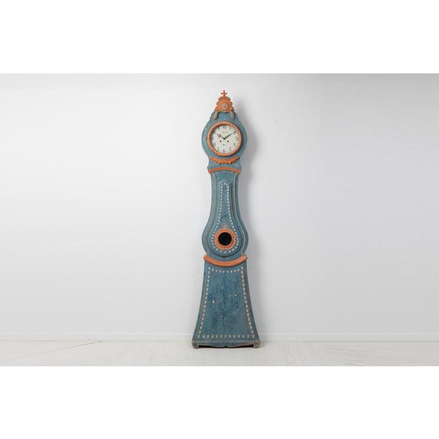 Blue Antique Swedish Long Case Clock in Pine For Sale - Image 8 of 14