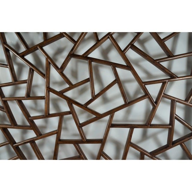 Brown Wall Hanging Square Hardwood Window Panel in Cracked Ice Design For Sale - Image 8 of 10