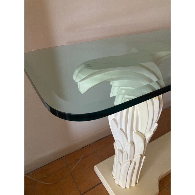 Serge Roche Double Palm Blanc Console With Thick Glass Top For Sale - Image 9 of 9