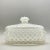A mid 20th century hobnail lidded box in white and clear glass originally used as a vanity powder box and which is a...