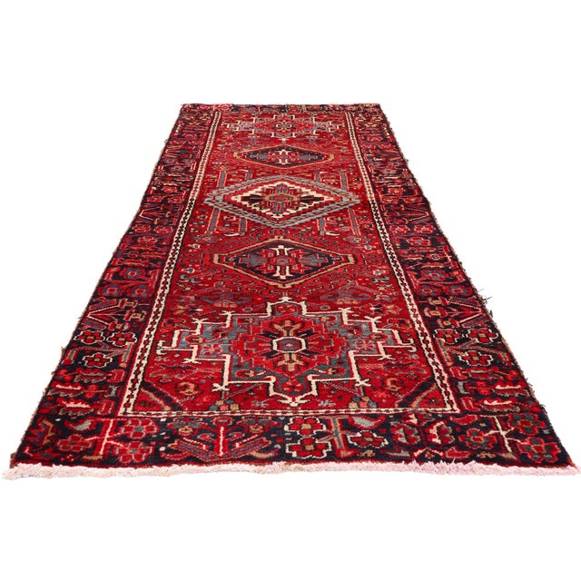 Tribal Antique Persian Heriz Rug, 03'01 X 09'03 For Sale - Image 3 of 10