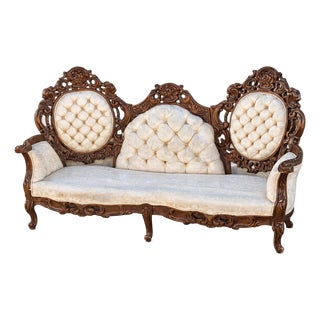 Antique Victorian Rococo Carved Walnut Settee – 66” – Reupholstery-Ready Designer Frame For Sale