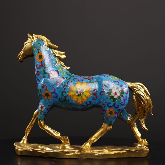 Traditional Gilt Bronze Cloisonné Enamel Horse Figure on Base For Sale - Image 3 of 9